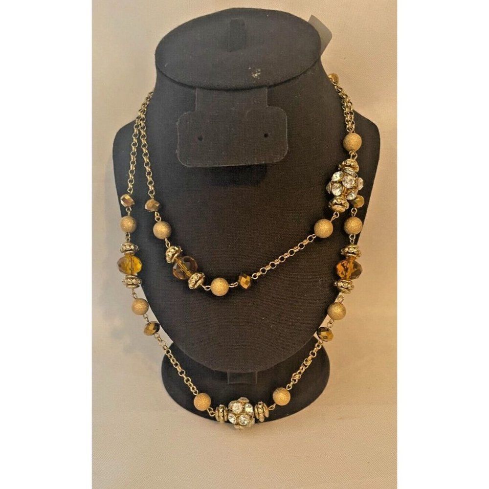 Vintage Glass Beaded and rhinestone Necklace 38"